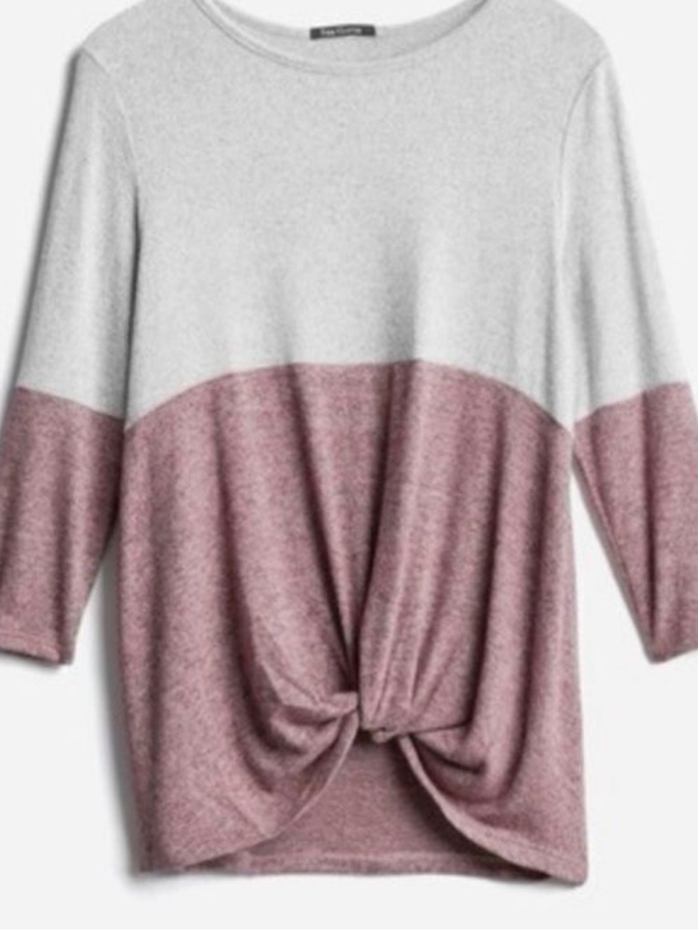 Pink Clover Two-Tone Twist-Front Pullover - Light Gray & Dusty Rose